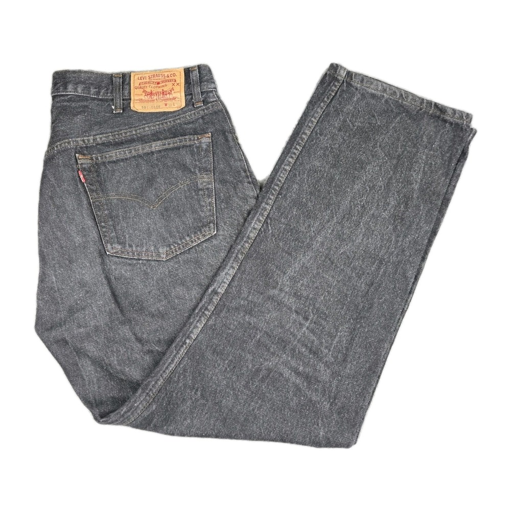 Vintage 80s Levi's 501-0658 Black Button Fly Yarn Dyed Jeans USA 38x30 VTG Fuzzy